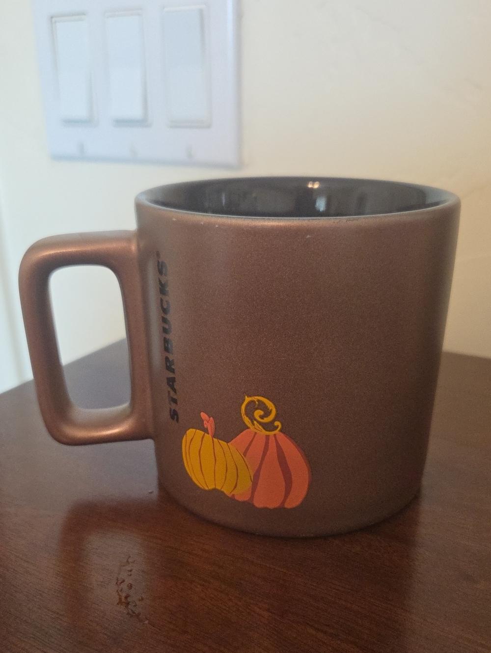 Starbucks Brown Ceramic Mug with Orange & Yellow Pumpkin Art